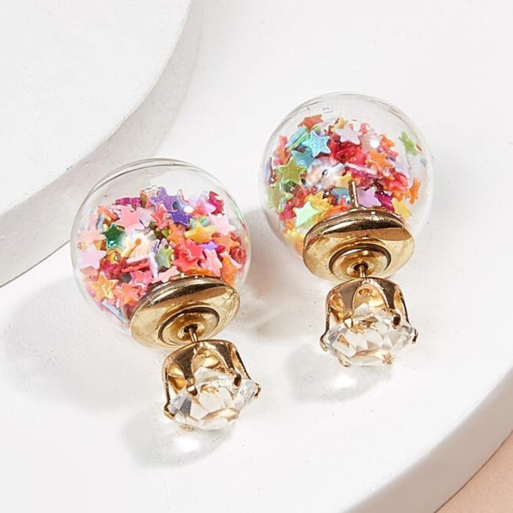 Globe Stud Earrings With Star Confetti